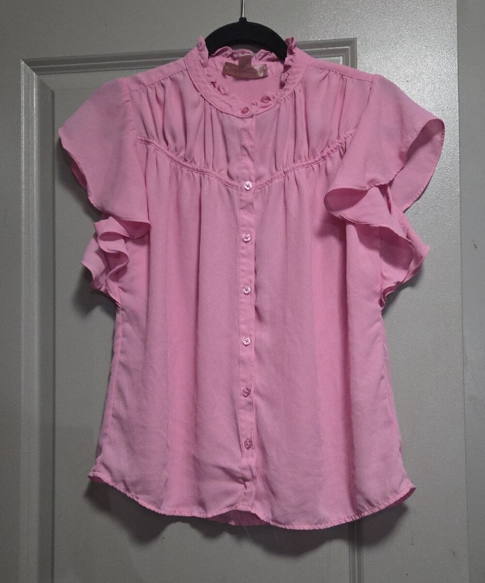 Philosophy Soft Pink Ruffle-Trim Button Front Blouse